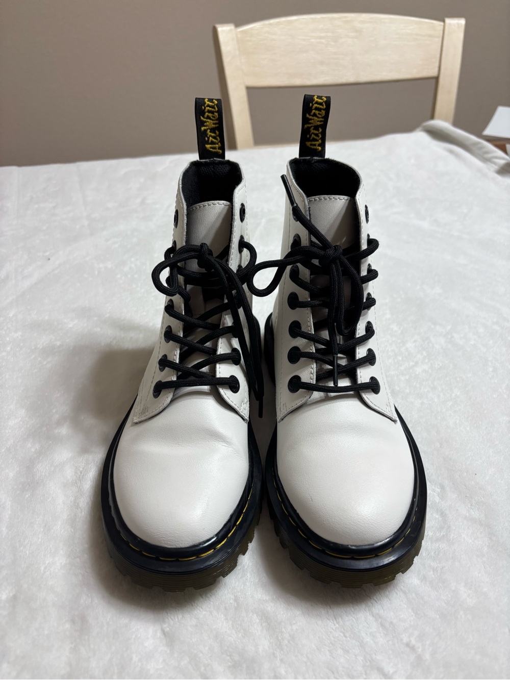 Dr. Martens White Leather Lace-Up Platform Combat Boots